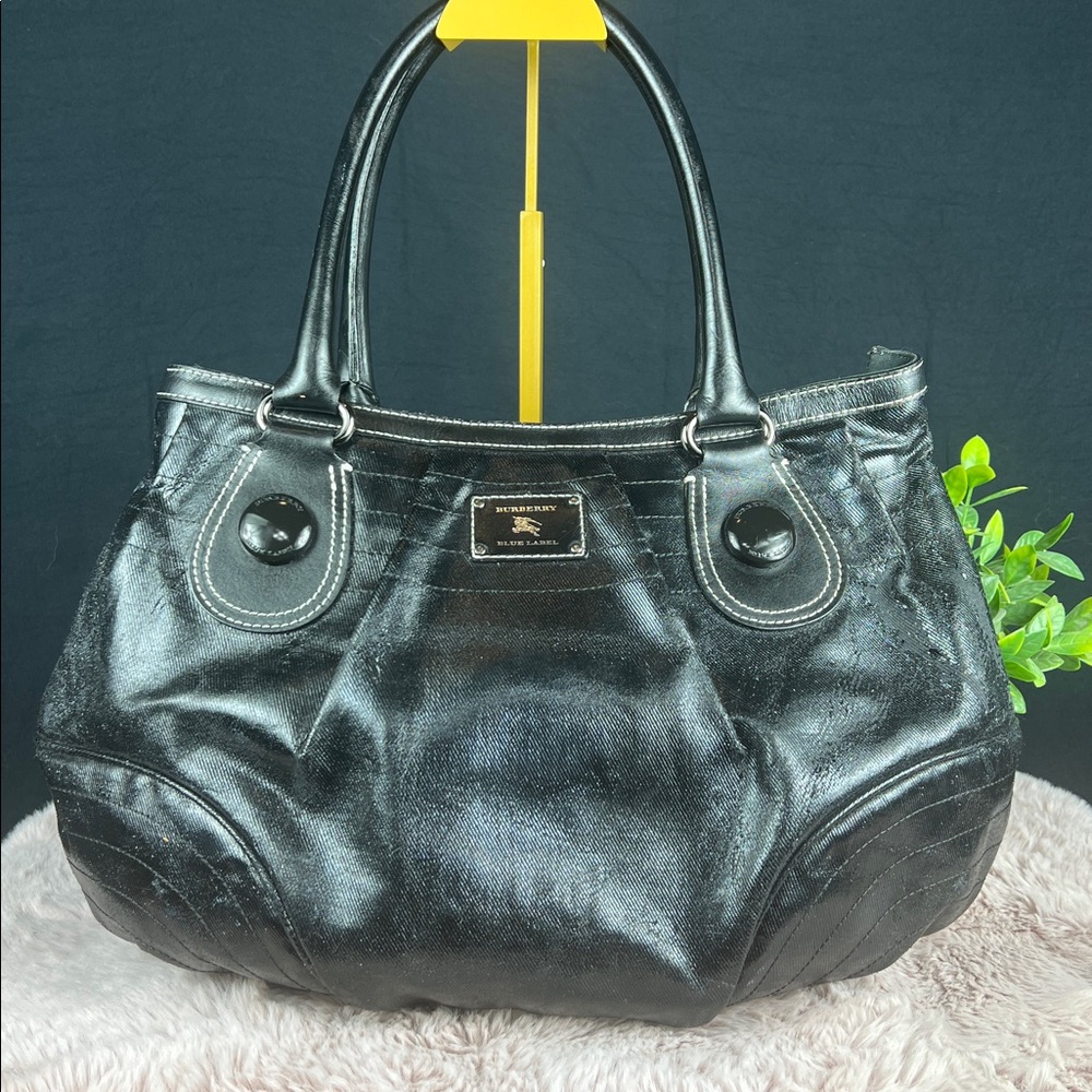 Burberry Blue Label Black Waxed Denim Handbag